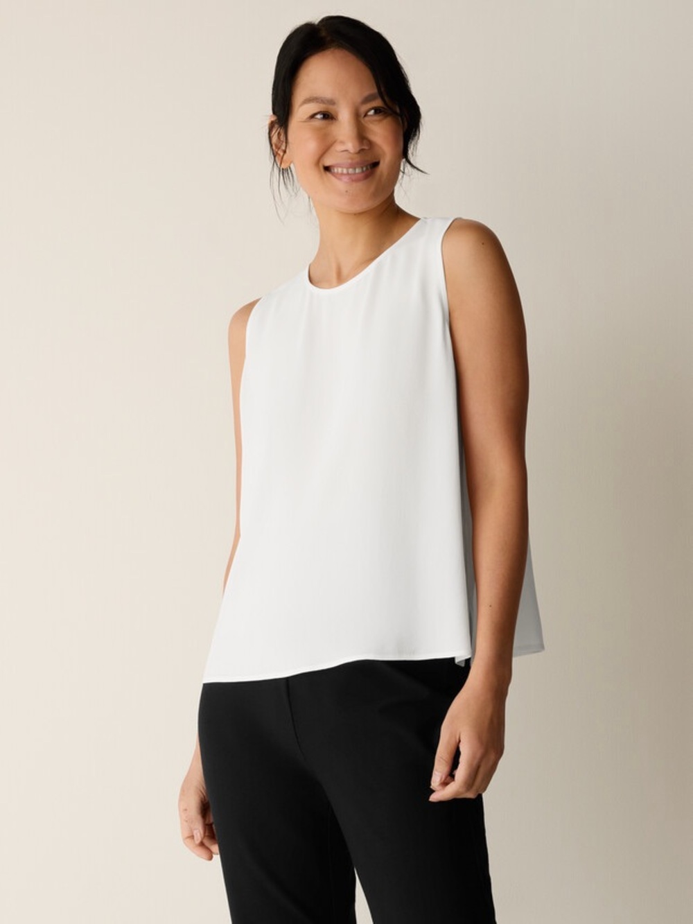 Eileen Fisher Sleeveless Off White Silk Tank